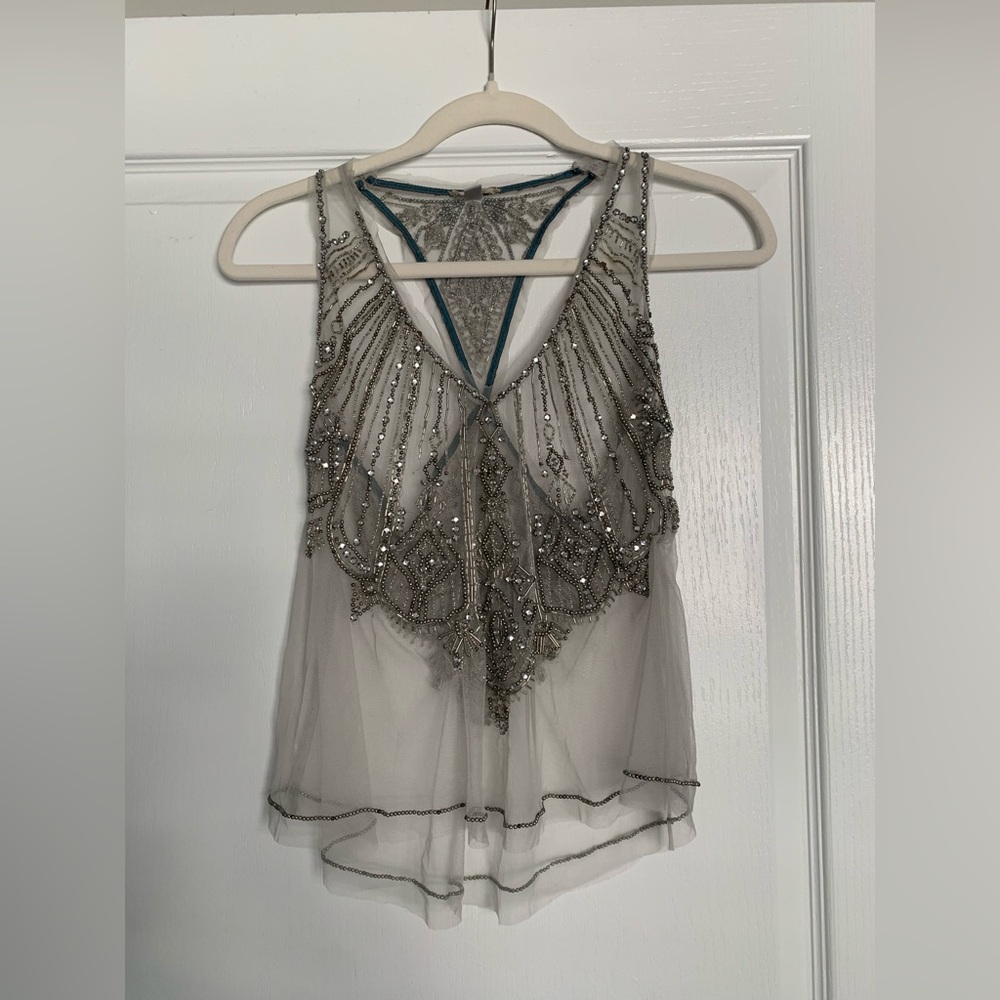 Free People Sheer Beaded Tank Size XS